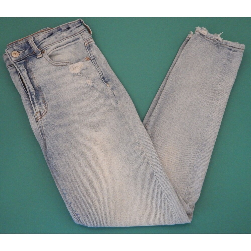 American Eagle Distressed AE MOM JEANS Womens Size 2 Regular Stretch Hi-Rise 26"
